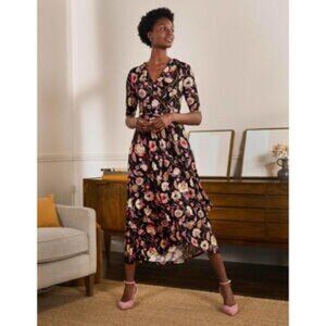 Boden Wrap Dress - Lavinia,  Black Pink Floral Print, Wrap Dress Size 10 LONG!